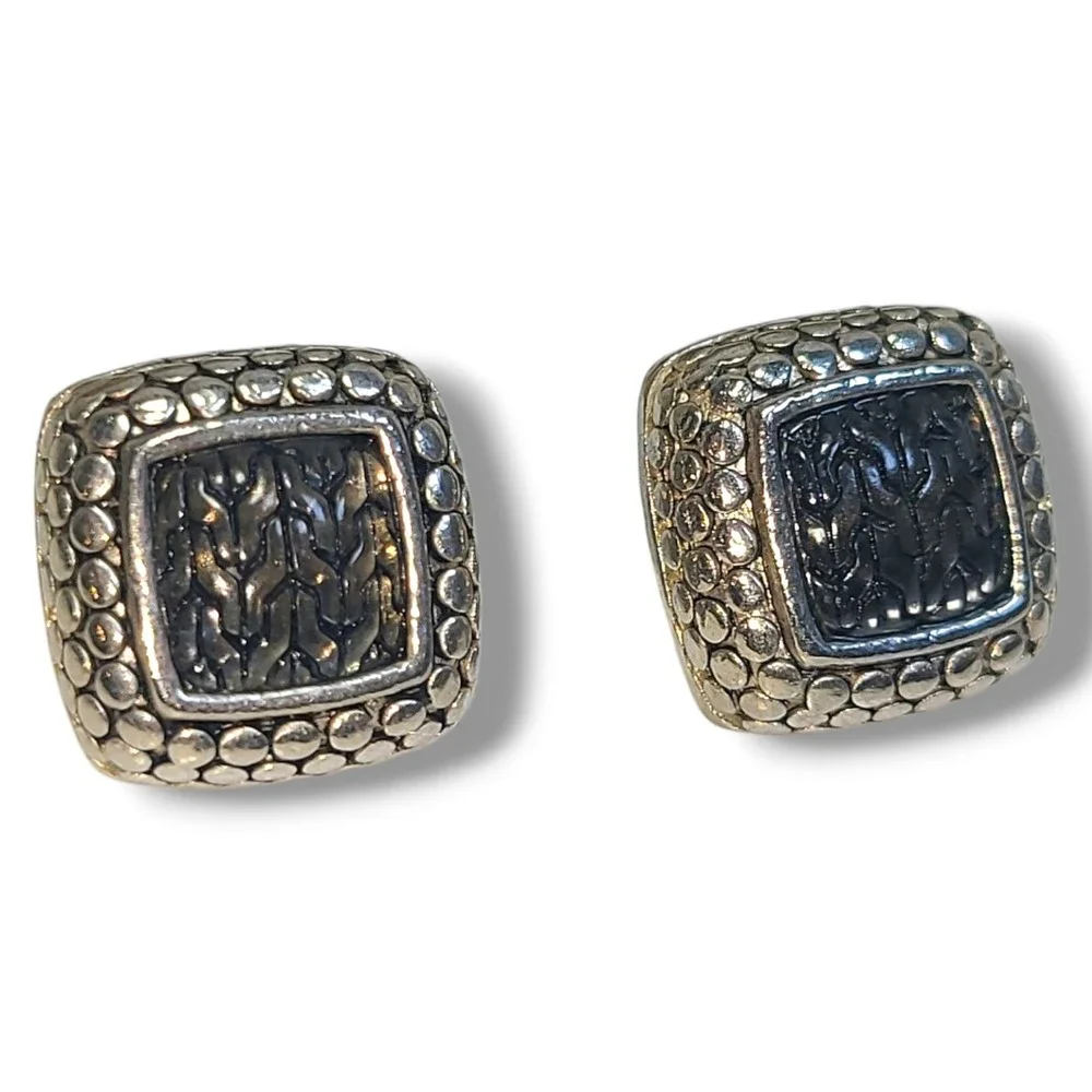 Chunky‎ Molded Glass Silver Tone Caviar Stud Earrings